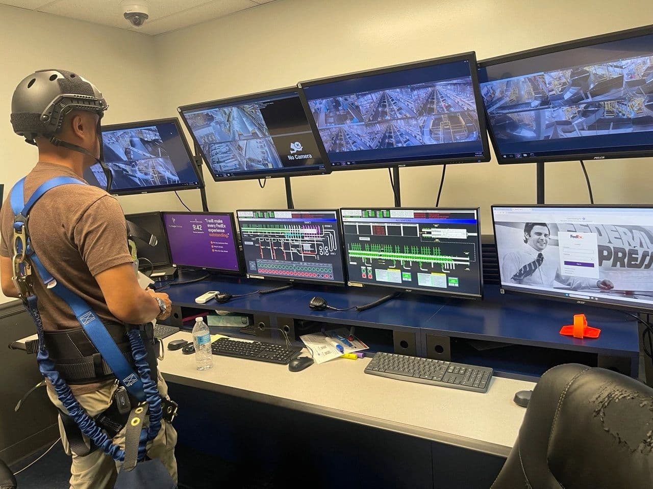 Multi-monitor CCTV surveillance monitoring station installed at a commercial facility